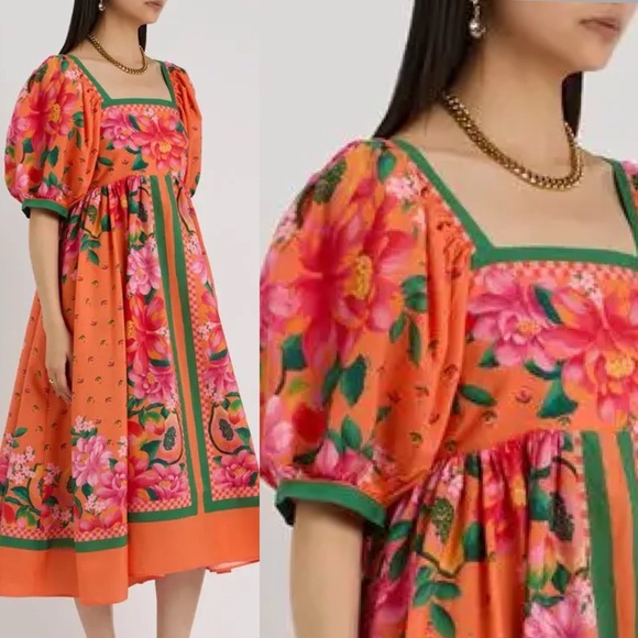 FARM Rio Dresses & Skirts - Farm Rio Orange Fruit Garden Scarf Midi Dress
